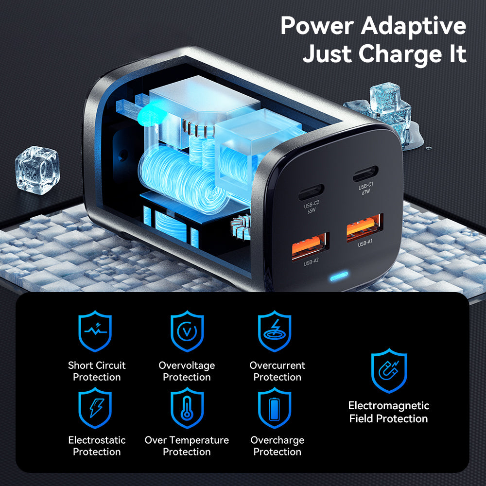 ESSAGER 67W GaN Power Adapter 2 USB + 2 Type-C Portable Desktop Charger ESSAGER 67W GaN Power Adapter 2 USB + 2 Type-C Portable Desktop Charger